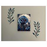 Floral oil on canvas, (2) 16" metal leaves