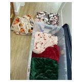 Sterilite tote of fleece blankets