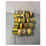 Yellow, black, bees, sunflower wired decorative ribbon