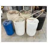 6 plastic barrels, up to 55-gallon