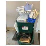 Storage and organizing racks and totes.