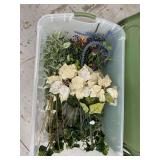 Greenery florals and white/gold poinsettias in tote