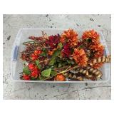 Tote of fall floral picks, grapevine balls, etc.