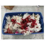 Red and white floral picks, wreaths, garland, rolling tote, etc.