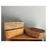 Baskets, woven basket with wooden lid for tissue box and storage