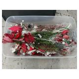 Tote of Christmas floral picks, Santa & snowmen