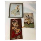 Vintage framed paperdoll with satin and lace dress