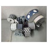 Blue, white and silver wired decorative ribbon