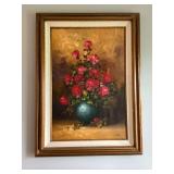 Floral oil on canvas, framed, artist signed W. Hyde