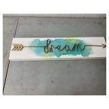 Wooden sign with dream metal words, 24" x 6"