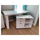 Pressed wood desk and rolling cabinet