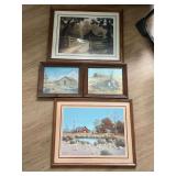 4 Framed and matted barn prints
