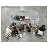 Tote of Christmas decorations, nutcrackers, snowmen, ribbons, Santas, etc.