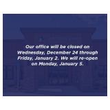 Atterberry Auction & Realty Company Office Closed December 24 through January 3!