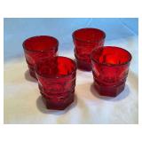 4 Fostoria Red Argus double shot glasses