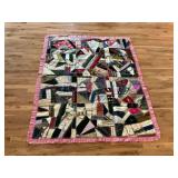 Crazy quilt, ruffle edge, very old and in poor condition some fading, 52' x 78'