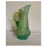 Green opalescent pitcher, 13' T.
