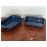 Pair of Denby blue casserole dishes up to 12' x 8'