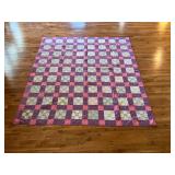 Nine-patch patchwork quilt, hand stitched, 91' x 80'