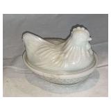 Milk glass hen on nest