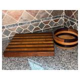 Wooden cutting board, 12 1/2' x 10' and wooden bowl