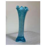 Blue opalescent ruffle edge vase