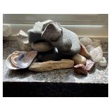 Crystals, rock and shells.