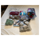 Assortment of yarn, wool, acrylic, alpaca, partial projects.