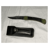 Vintage Buck lock back knife with 110 leather sheath