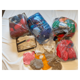 Yarn, ribbon, lace, doilies, coasters, projects, etc.