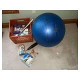 Exercise equipment, ball, hand weights, videos, etc.
