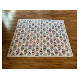 Grandmother's fan patchwork quilt, hand stitched, 77' x 65'