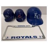 Royals plastic helmet, Kansas City Royals license plate cover and Kansas City Royals & Chicago Cubs