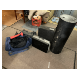 Road cases, bag with tarp, bag with 2 pieces of stage velvet 8x15