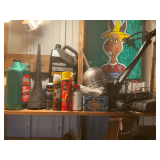 Automotive supplies, oil, starter fluid, funnels, power pump