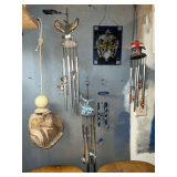 Stain glass butterfly, wind chimes, coconut carved monkey