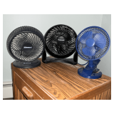 Honeywell personal fan, Main Stay clip on, Blizzard personal fan.