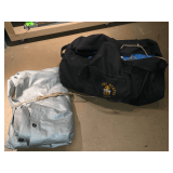 U.S. Navy duffle bag and 4 poly tarps, various sizes