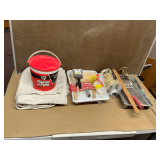 Painting supplies, rollers, trays, drill mixer, etc.
