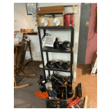 Collection of stage lighting and other lights with plastic shelf