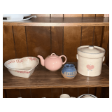 Stoneware canister 8' T, garlic pot