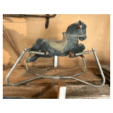 Vintage bouncy horse, some damage to front leg of horse, 31' L