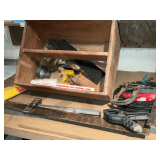 Husky sewer tape, 2' level, combination squares, framing squares, etc.