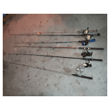 Fishing poles and reels, Shakespeare & Zebco, etc.