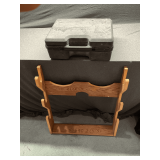 Wood gun rack, Doskocil padded gun case 16'  x 12'  x 5 1/2' D.