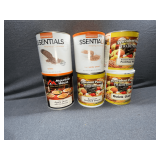 6 cans of prepper food, Provident Pantry, Essentials & Mountain House