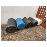 (5) 55 gallon plastic barrels.
