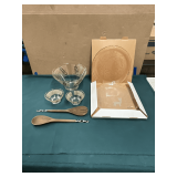 Crystal 13" Deer Scene platter, Chip and dip bowls, salad serving set, etc.