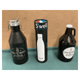 Growlers and Pints CoMo, aluminum growler & brown bottle