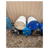 (5) 55 gallon plastic barrels.